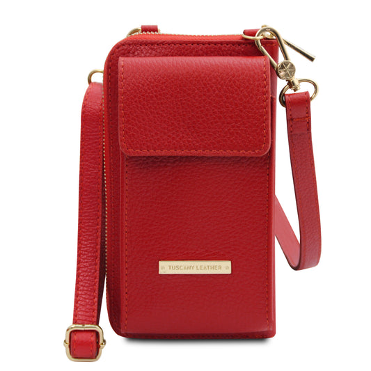 TL Bag - Portafoglio/portacellulare in Pelle con Tracolla Rosso