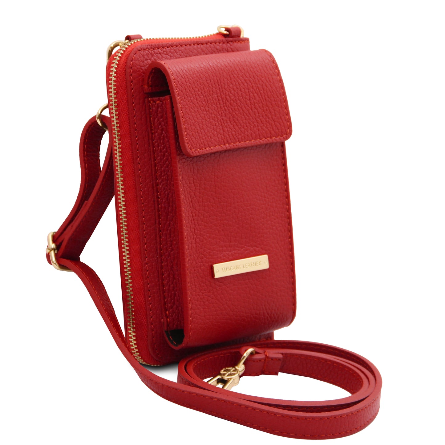 TL Bag - Portafoglio/portacellulare in Pelle con Tracolla Rosso