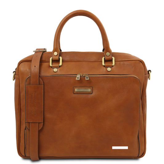 Pisa - Borsa Porta Computer da Lavoro con Tasca Frontale in Pelle colore naturale