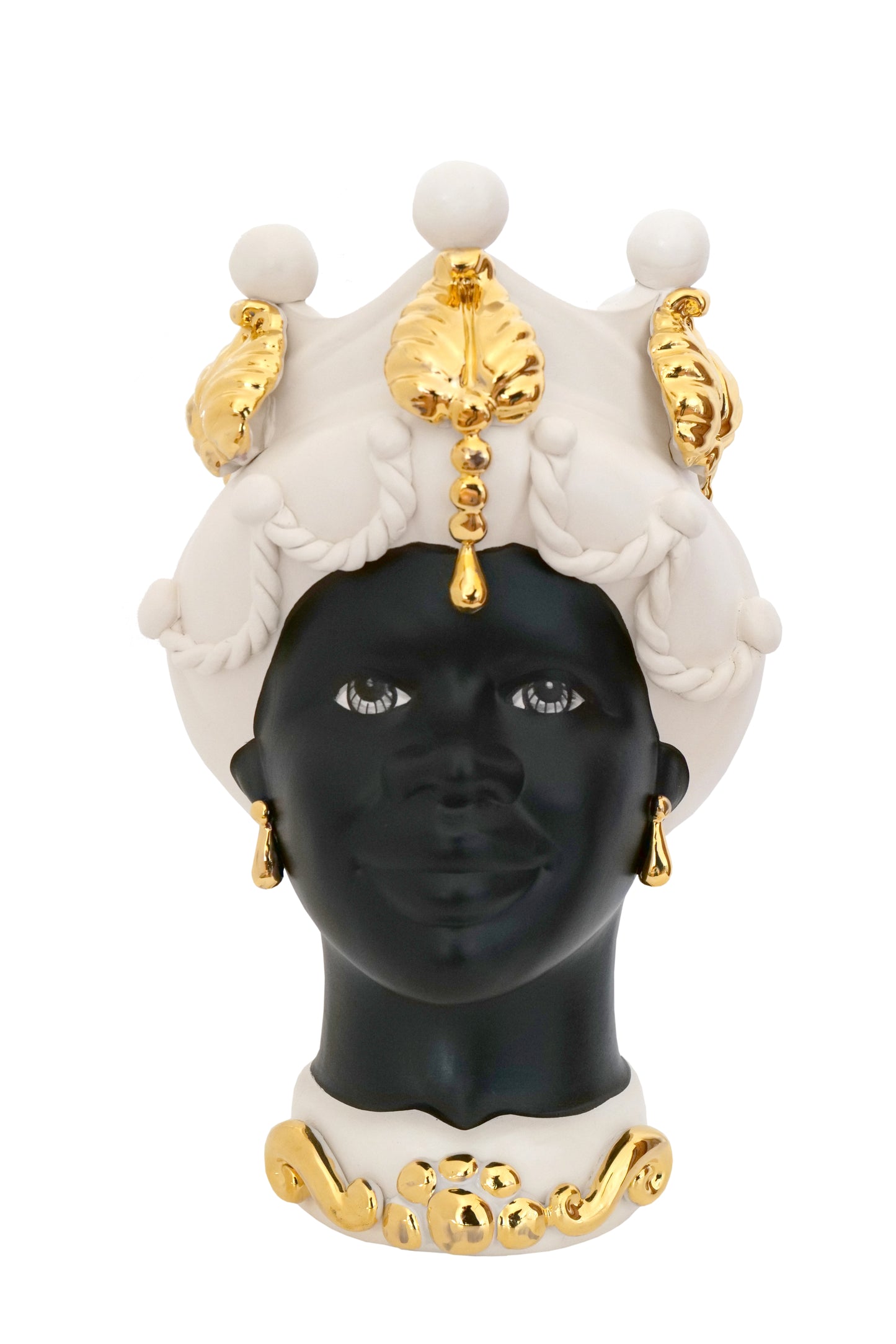 Testa di Moro Liberty bianco satinato volto nero satinato dettagli oro zecchino Donna