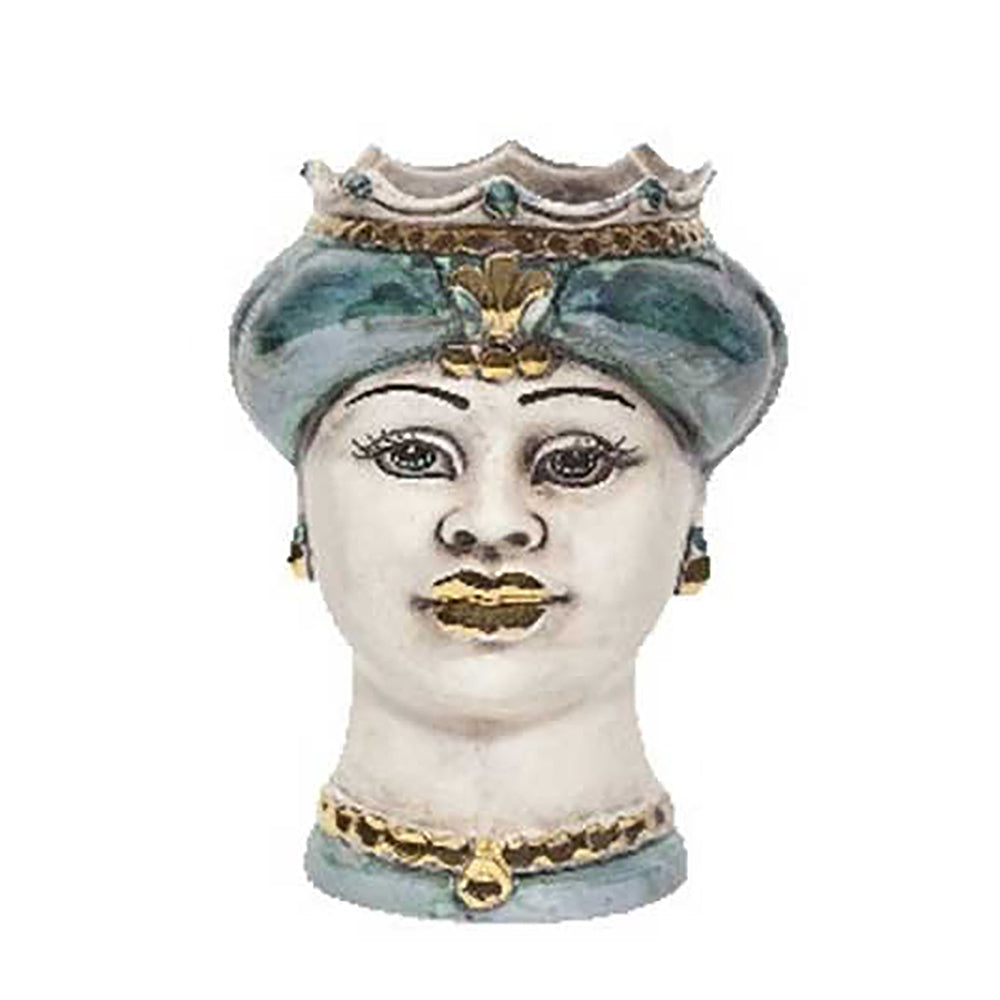 Testa di moro verde madreperla volto bianco antico e dettagli in oro Donna