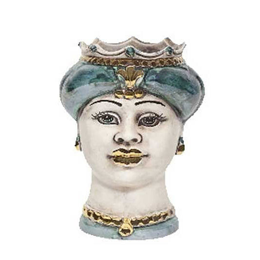 Testa di moro verde madreperla volto bianco antico e dettagli in oro Donna