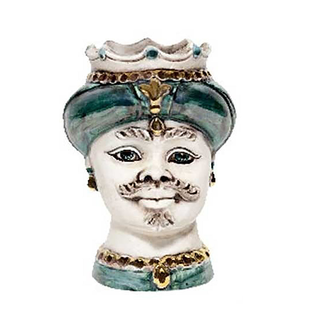 Testa di moro verde madreperla volto bianco antico e dettagli in oro Uomo